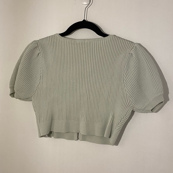 Zara Light Green Cropped Button Front Sweater Cardigan - Picture 2 of 4